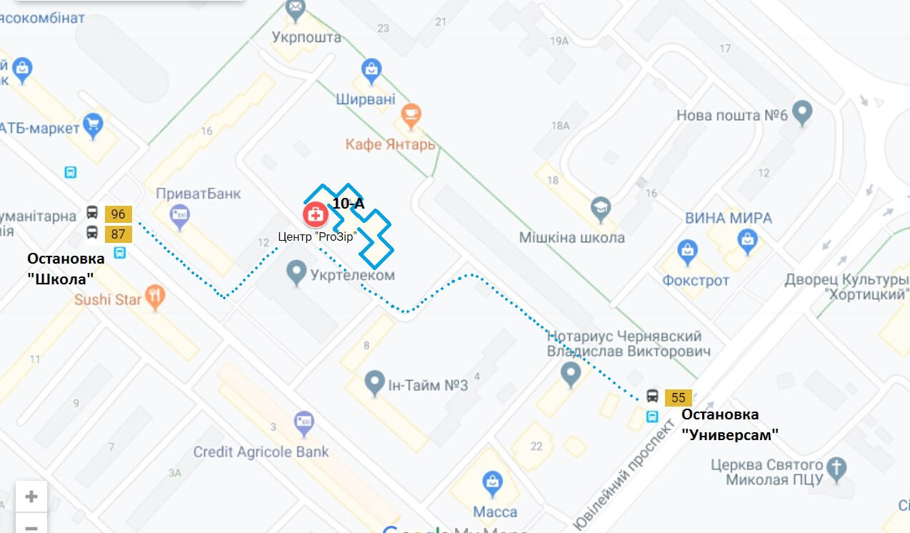 схема проезда в центр Прозир, лечение глаз на Бабурке